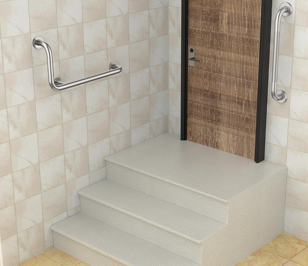 Nickel L-Shaped Angled Bath Grab Bar