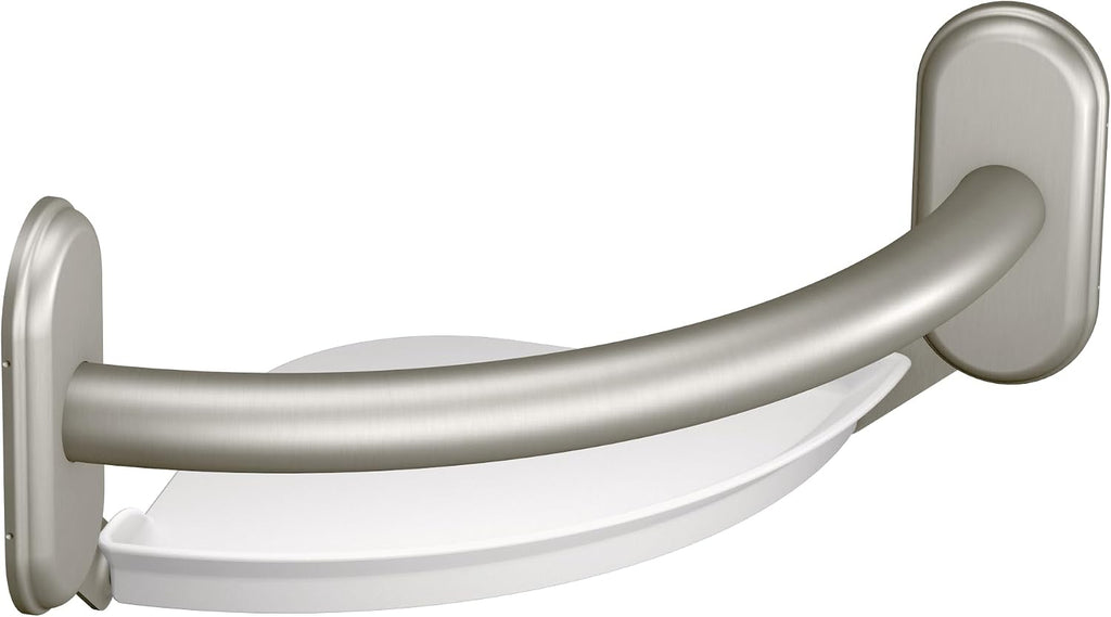 Nickel Curved Grab Bar With Shelf