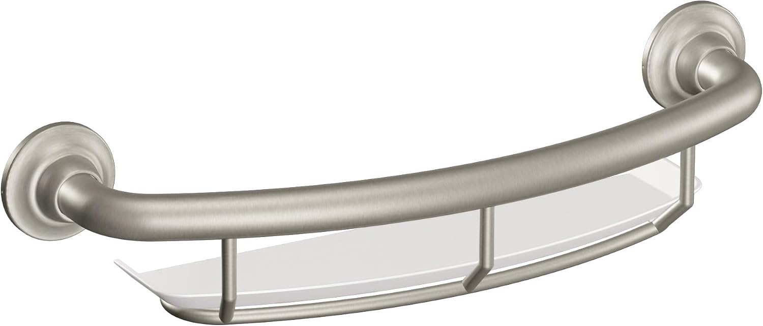 Chrome Curved Grab Bar With Storage Shelf
