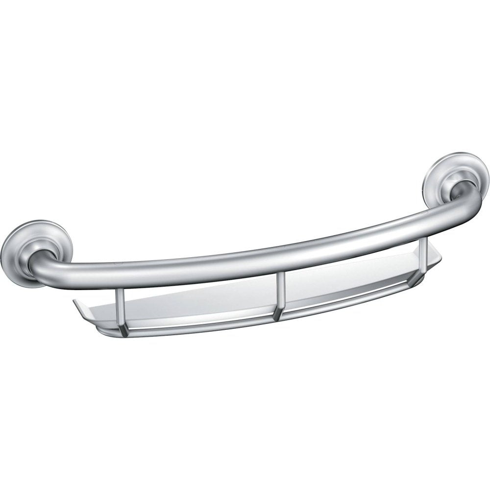 Chrome Curved Grab Bar With Storage Shelf