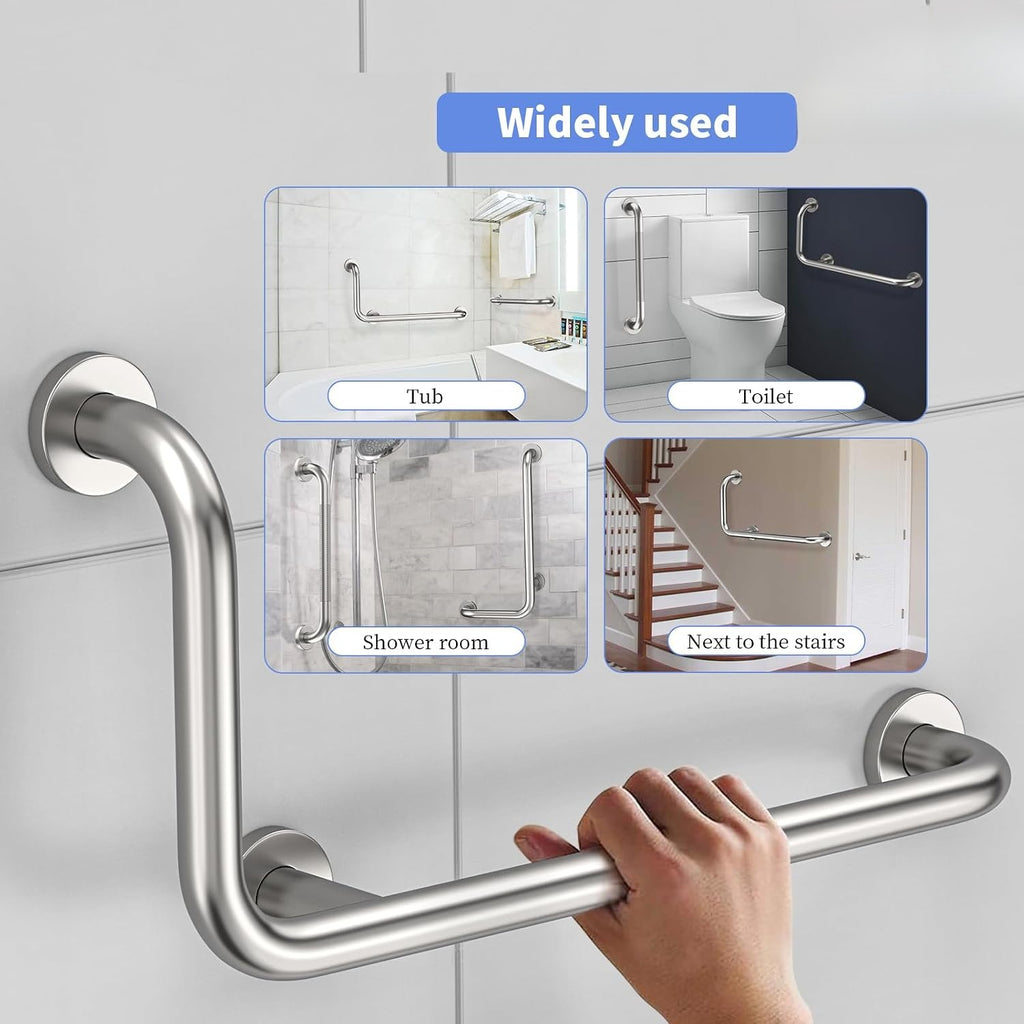 Nickel L-Shaped Angled Bath Grab Bar
