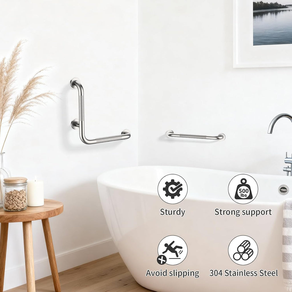 Nickel L Shape Knurled Grab Bar