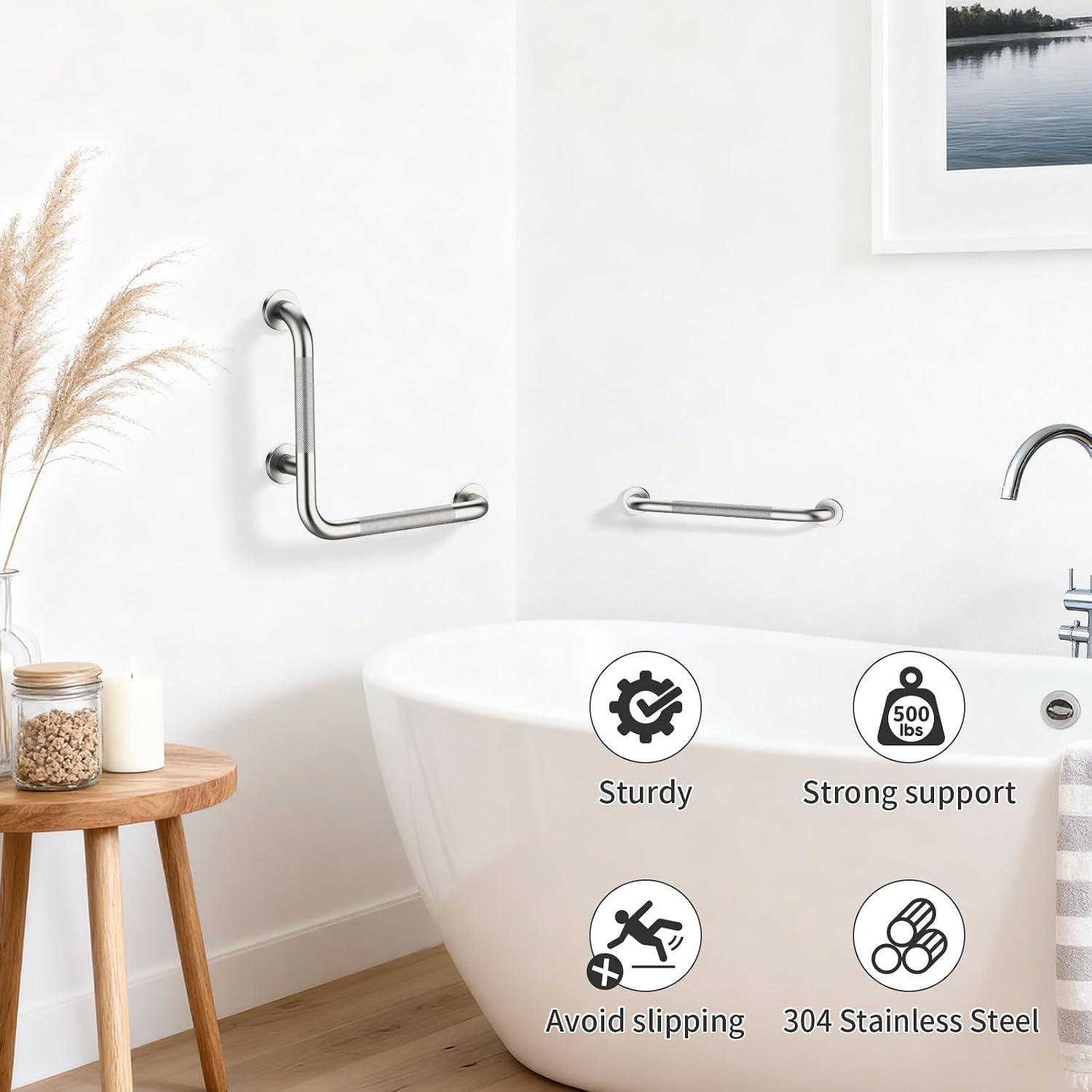Nickel L Shape Knurled Grab Bar