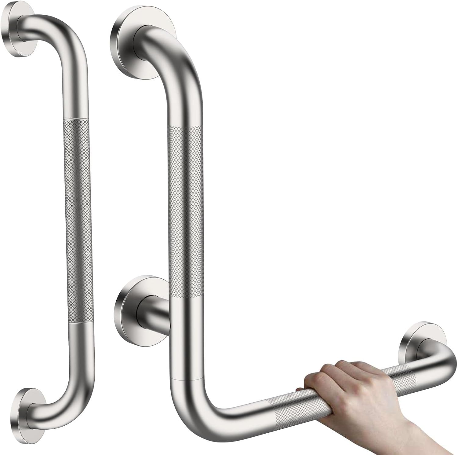 Nickel L Shape Knurled Grab Bar