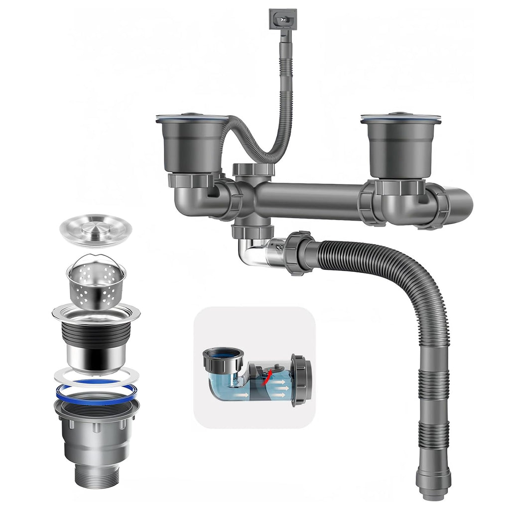 Steel Sink Drain With P-Trap Pipe