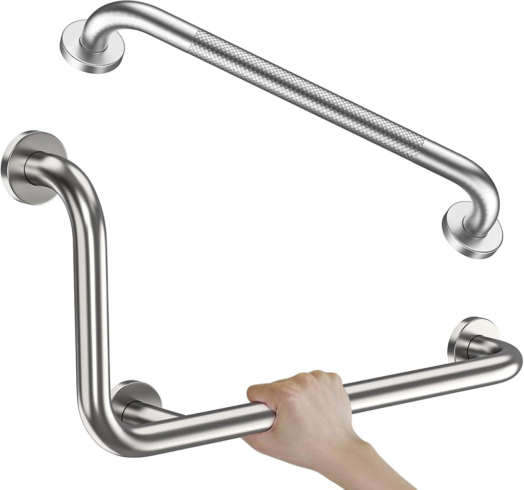 Nickel L-Shaped Angled Bath Grab Bar