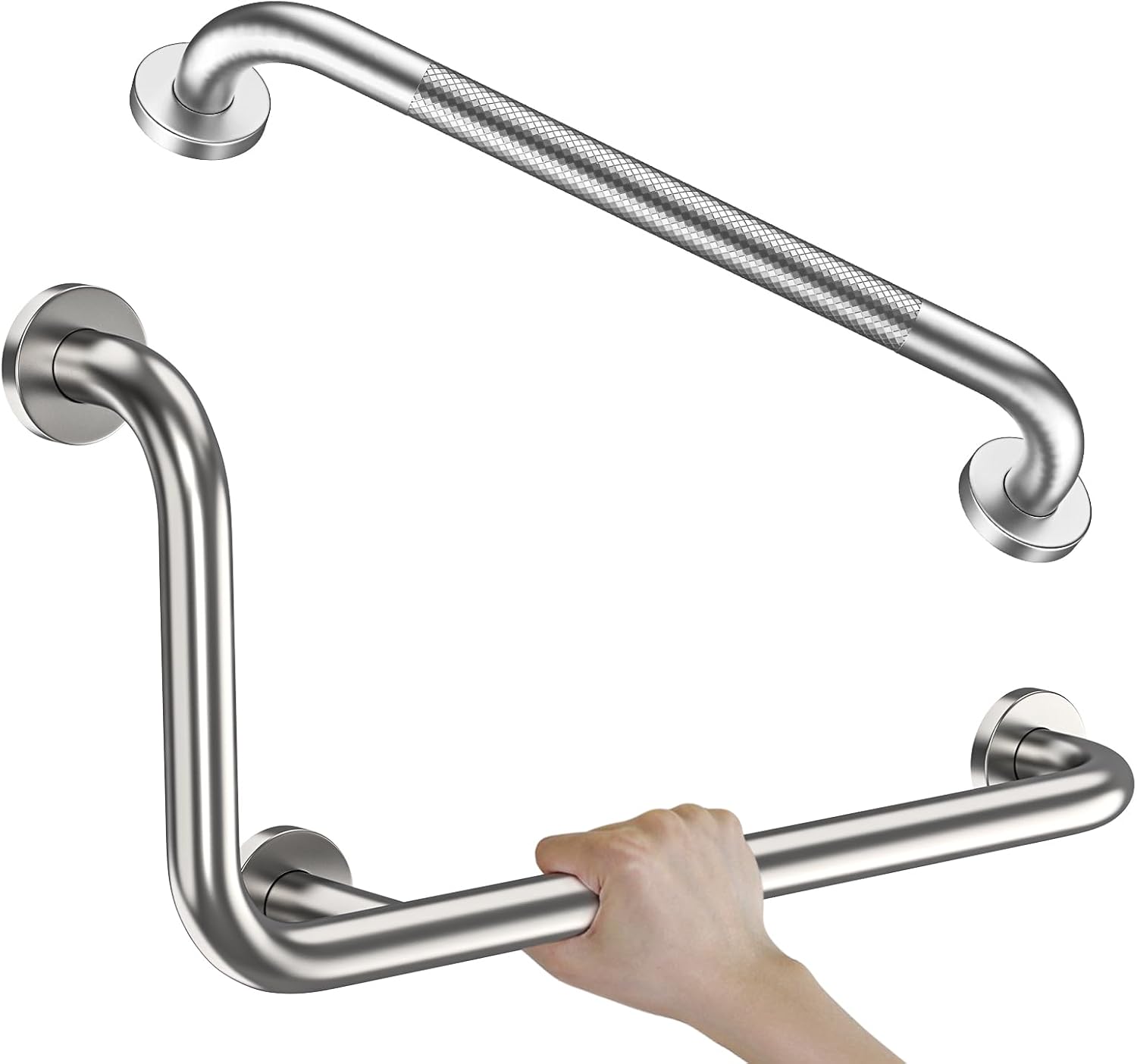 Nickel L-Shaped Angled Bath Grab Bar