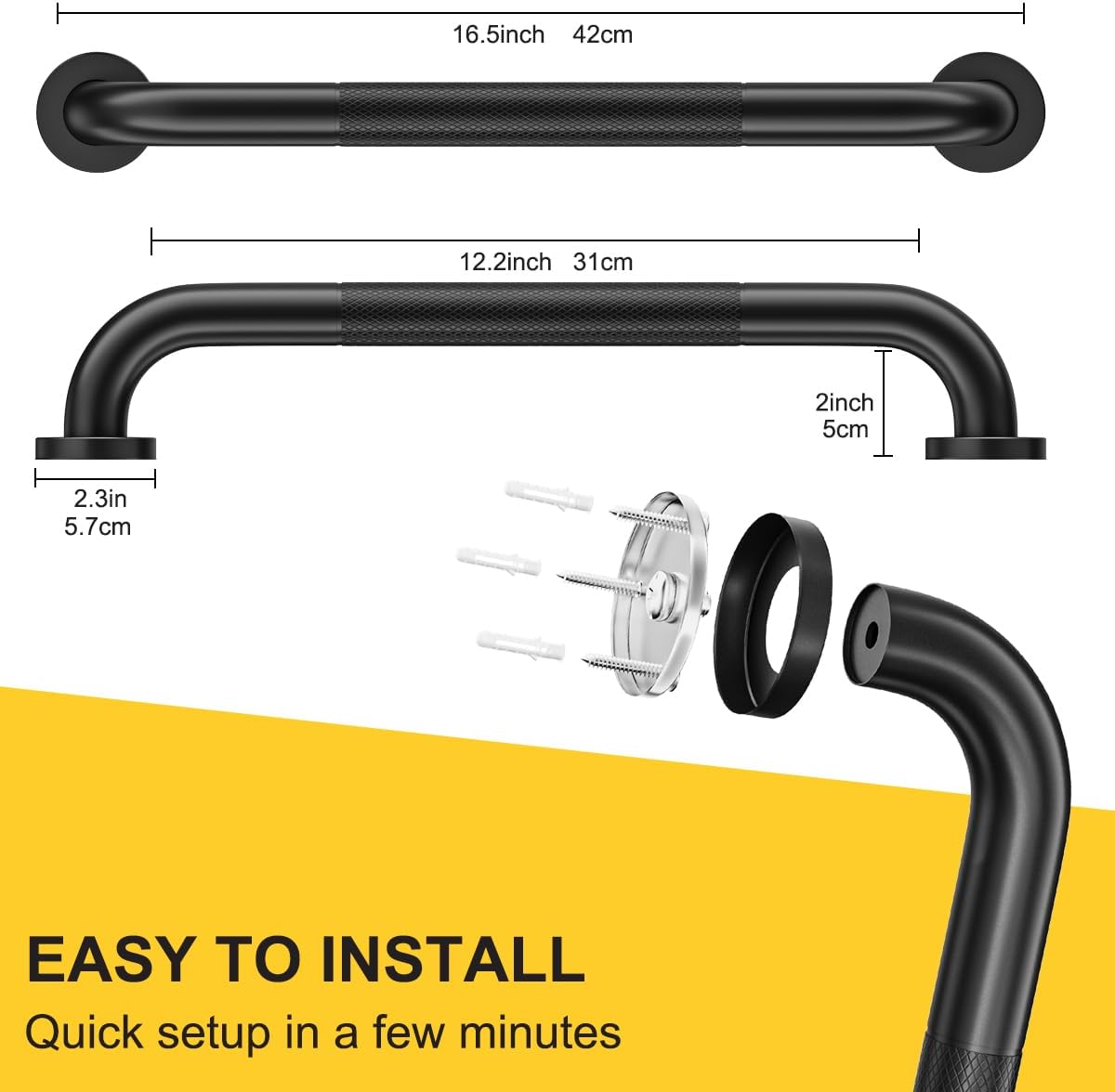 Knurled Steel Anti Slip Shower Grab Bar