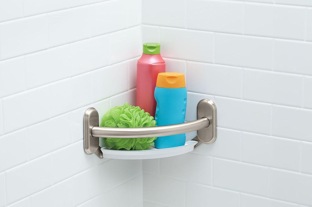 Nickel Curved Grab Bar With Shelf