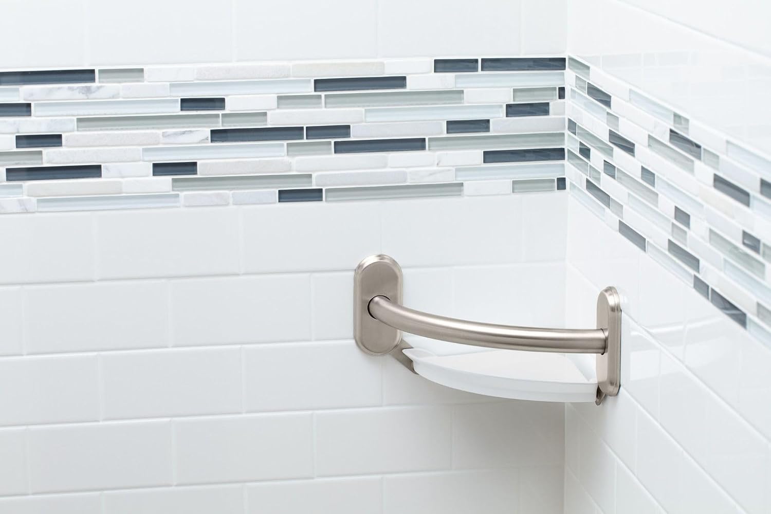 Nickel Curved Grab Bar With Shelf