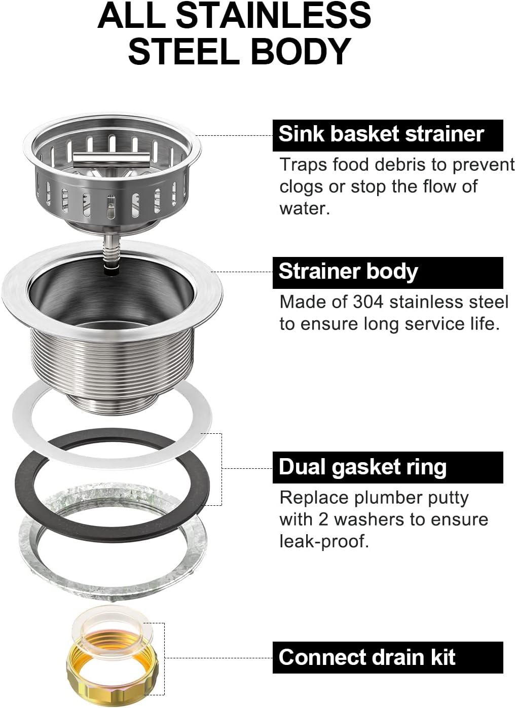 Stainless Sink Drain Strainer Assembly