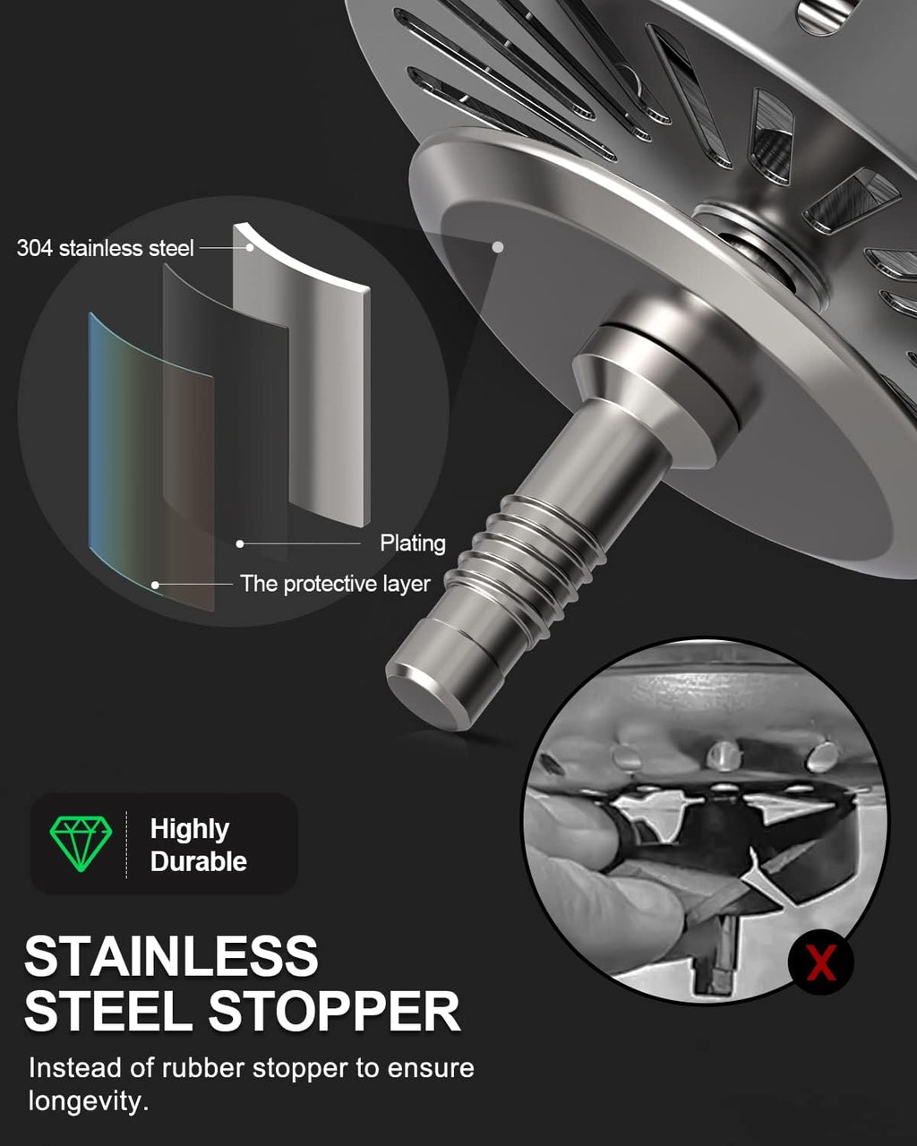Stainless Sink Drain Strainer Assembly