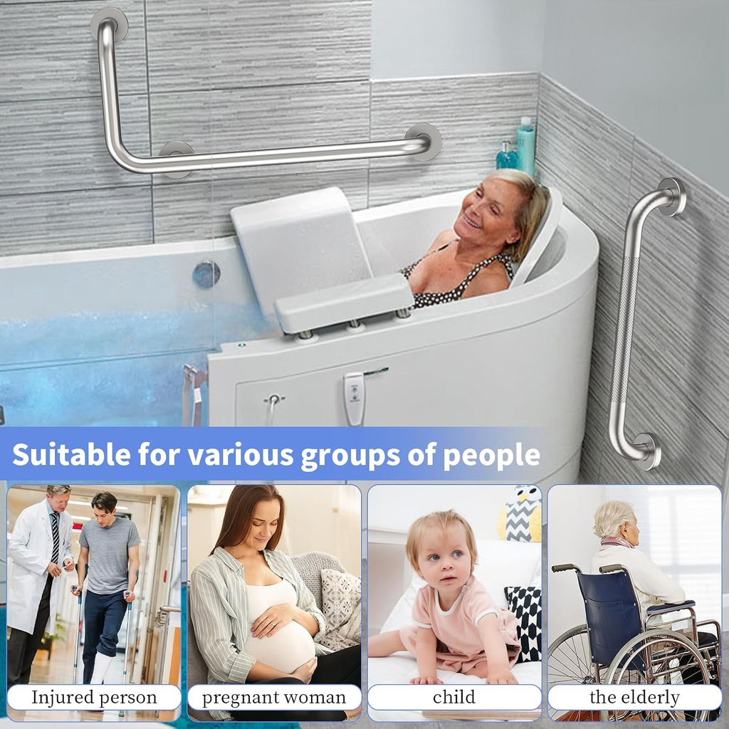 Nickel L-Shaped Angled Bath Grab Bar