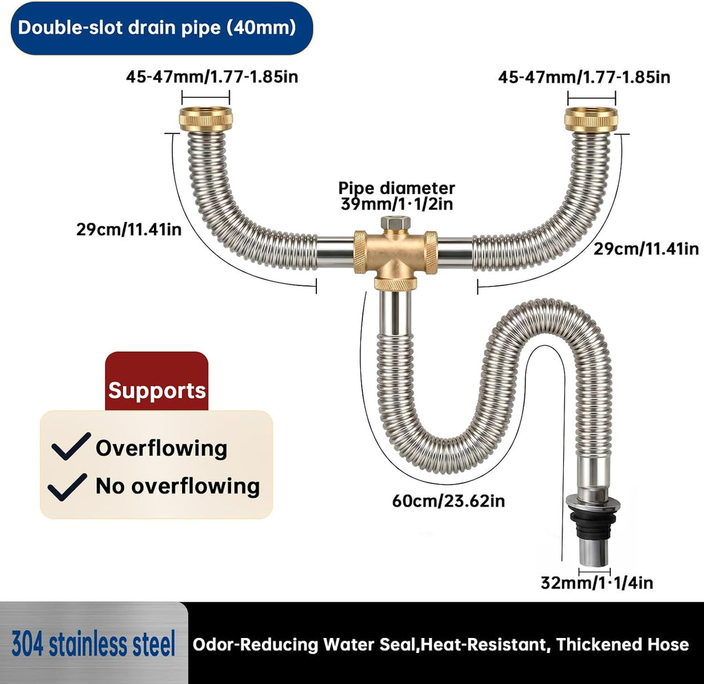 Double Sink Flexible Drain Pipe Kit