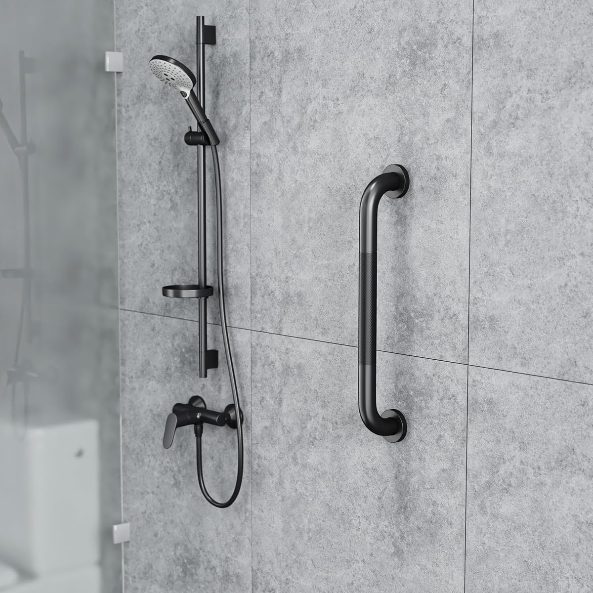 Knurled Steel Anti Slip Shower Grab Bar