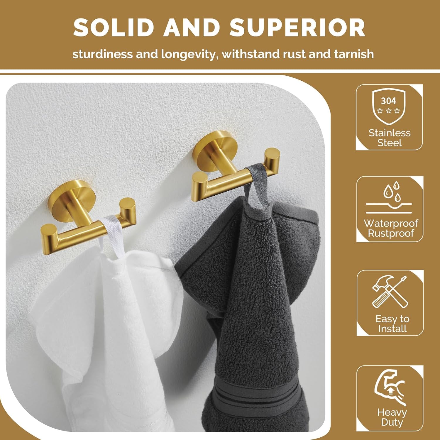 Angled Dual Dark Gold Towel Hooks