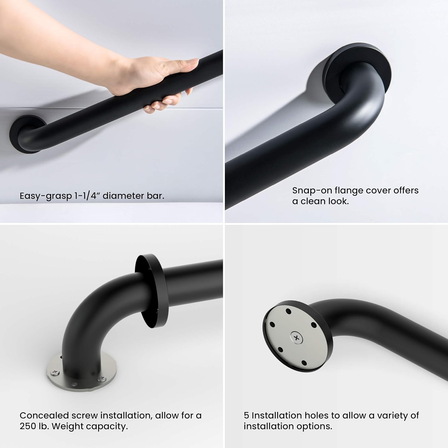 Matte Black Curved Steel Grab Bar