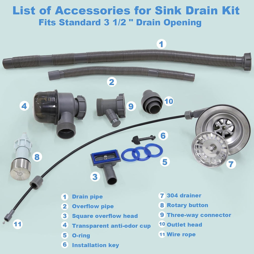 Push Button Sink Drain Assembly Kit