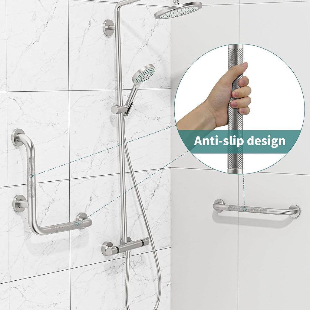 Nickel L Shape Knurled Grab Bar