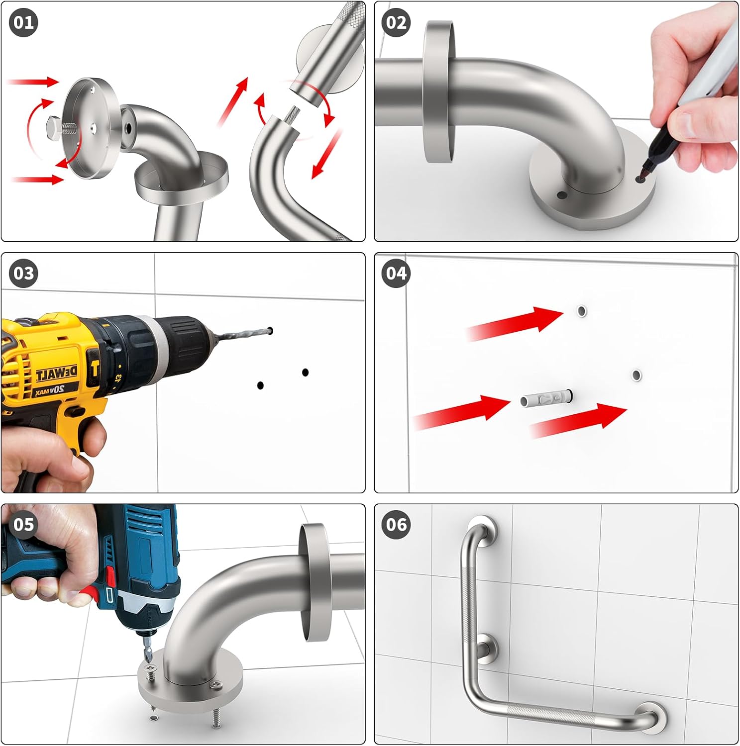 Nickel L Shape Knurled Grab Bar
