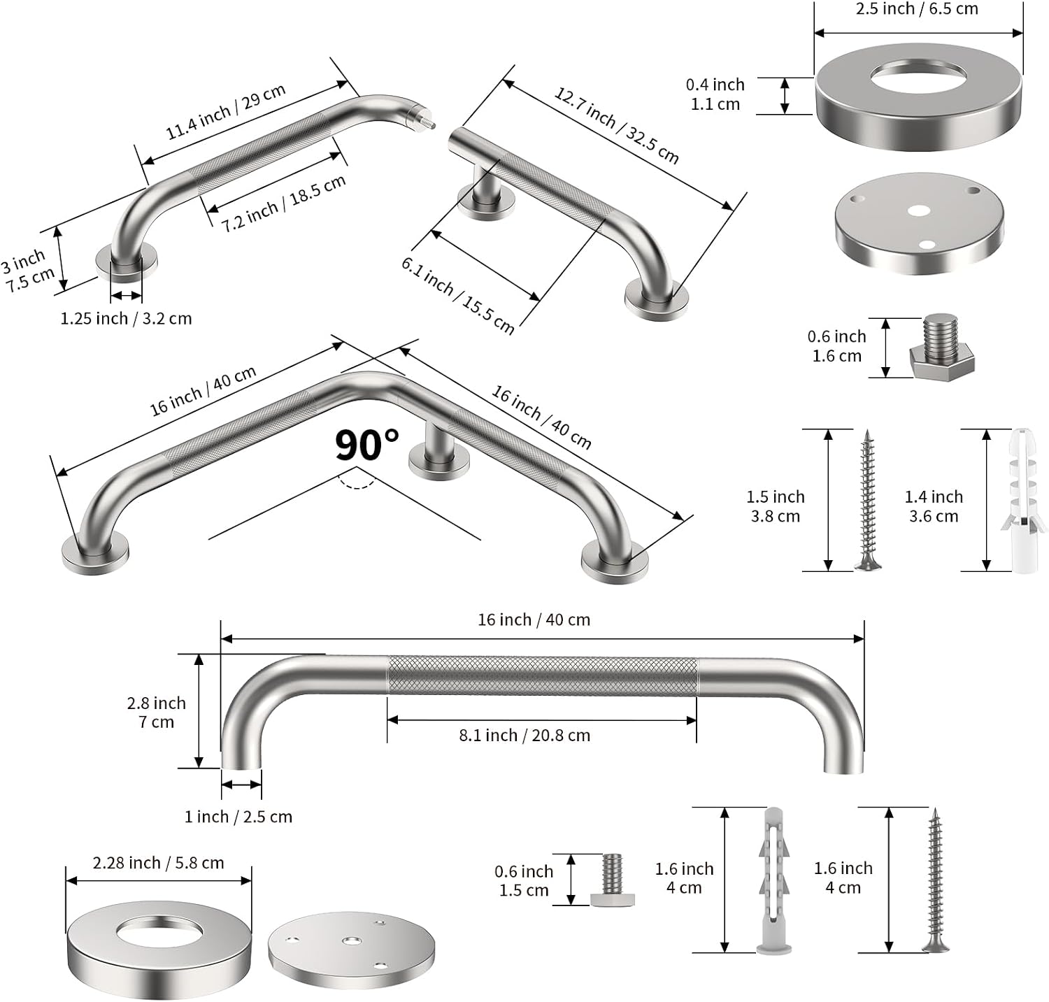 Nickel L Shape Knurled Grab Bar