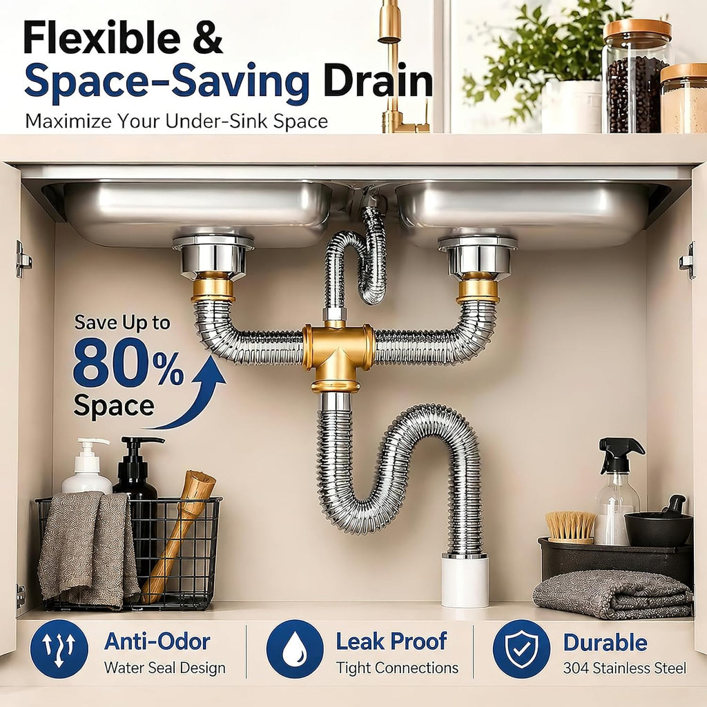 Double Sink Flexible Drain Pipe Kit