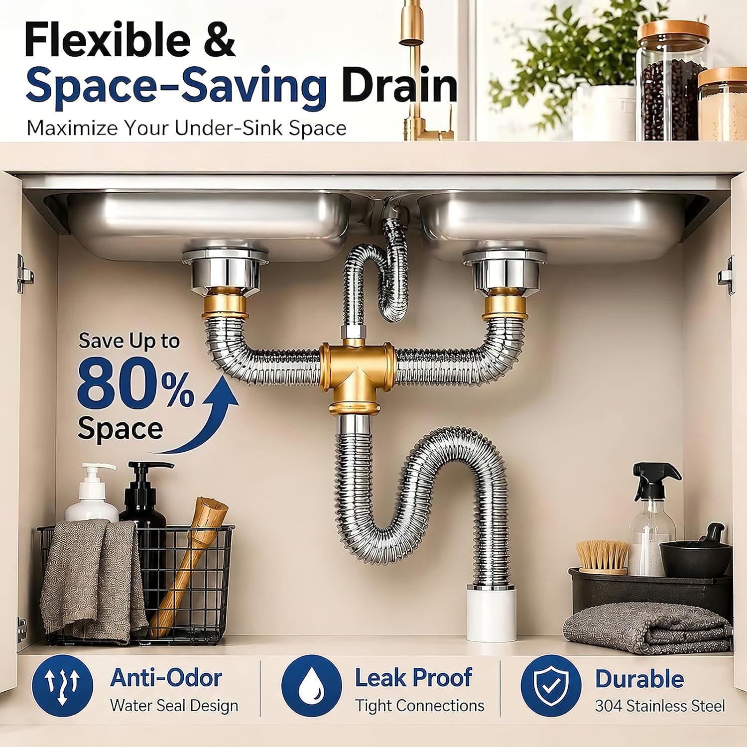 Double Sink Flexible Drain Pipe Kit