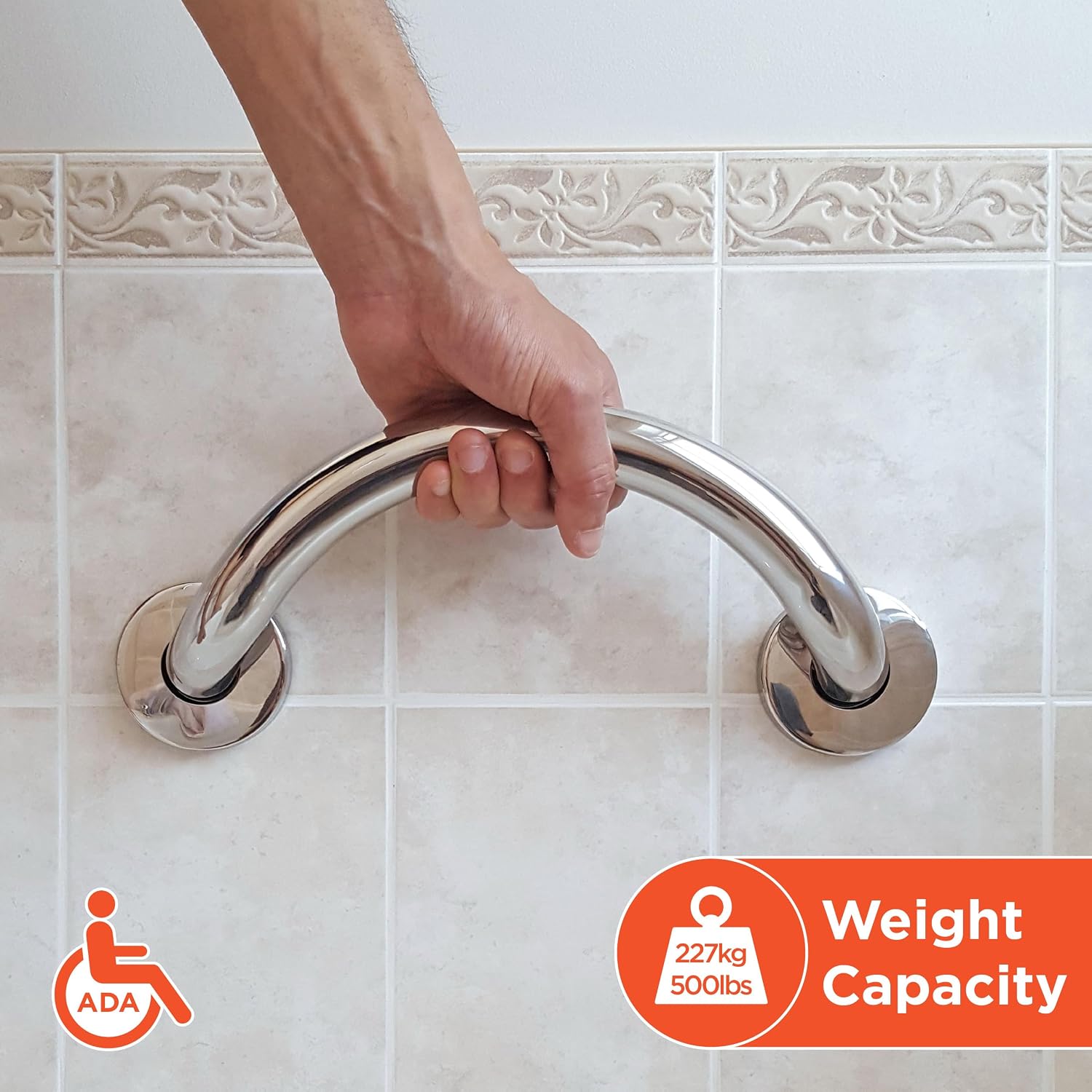 Curved Chrome Crescent Bath Grab Bar